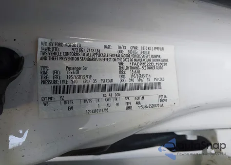 2014 Ford Focus S из США, поврежденный, VIN 1FADP3E22EL193028